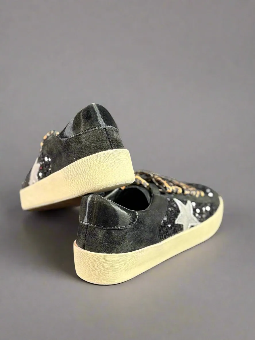 Another Round Blk Sequin Tennies
