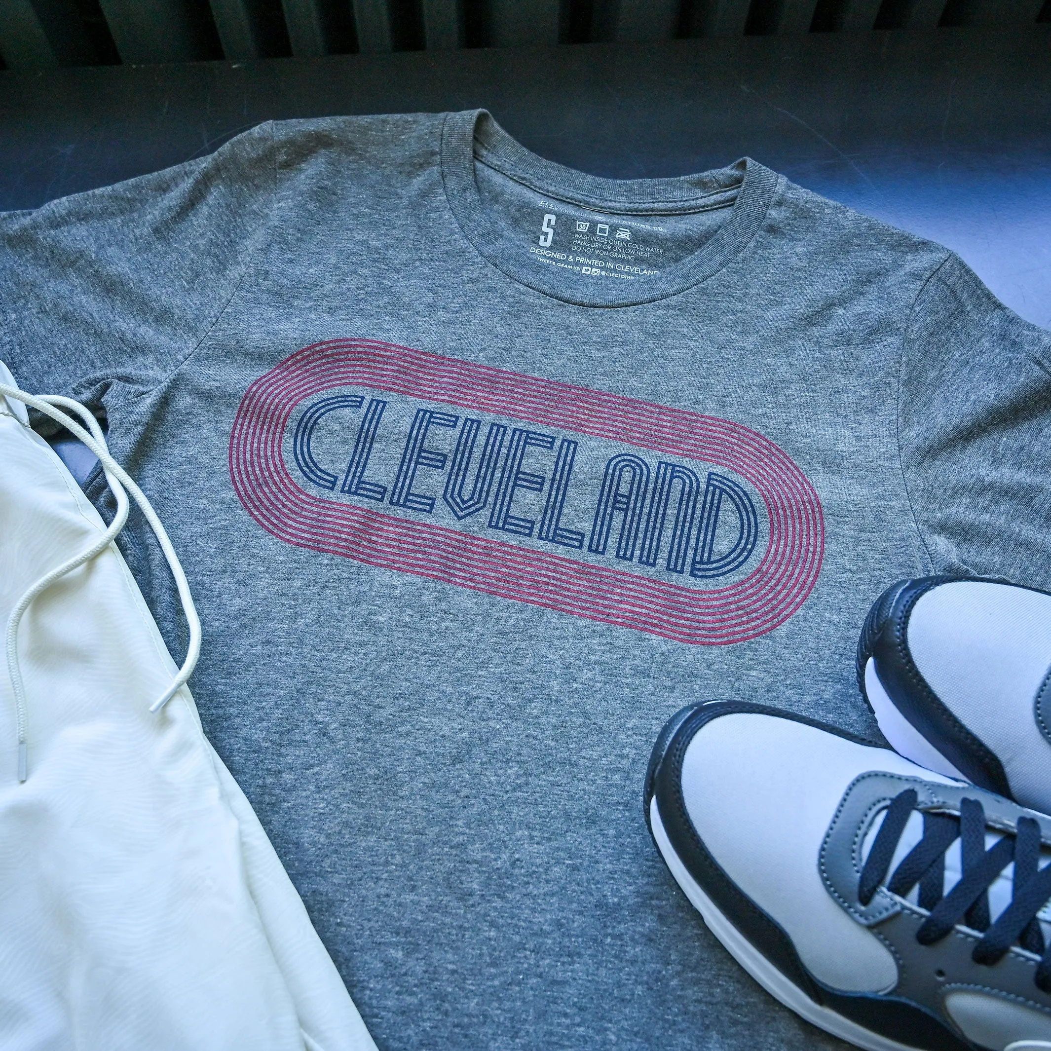Cleveland Track, Grey - Mens/Unisex Crew T-Shirt
