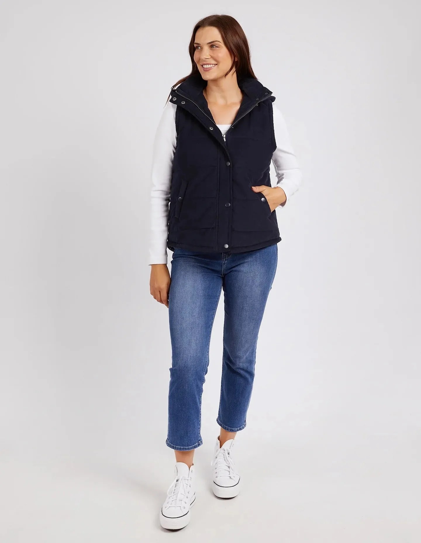 Cord Puffer Vest - Navy