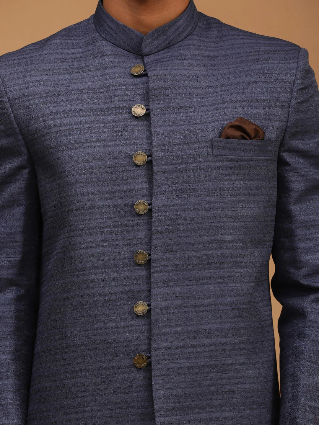 Jashvi Men's Navy Blue Sherwani Only Top