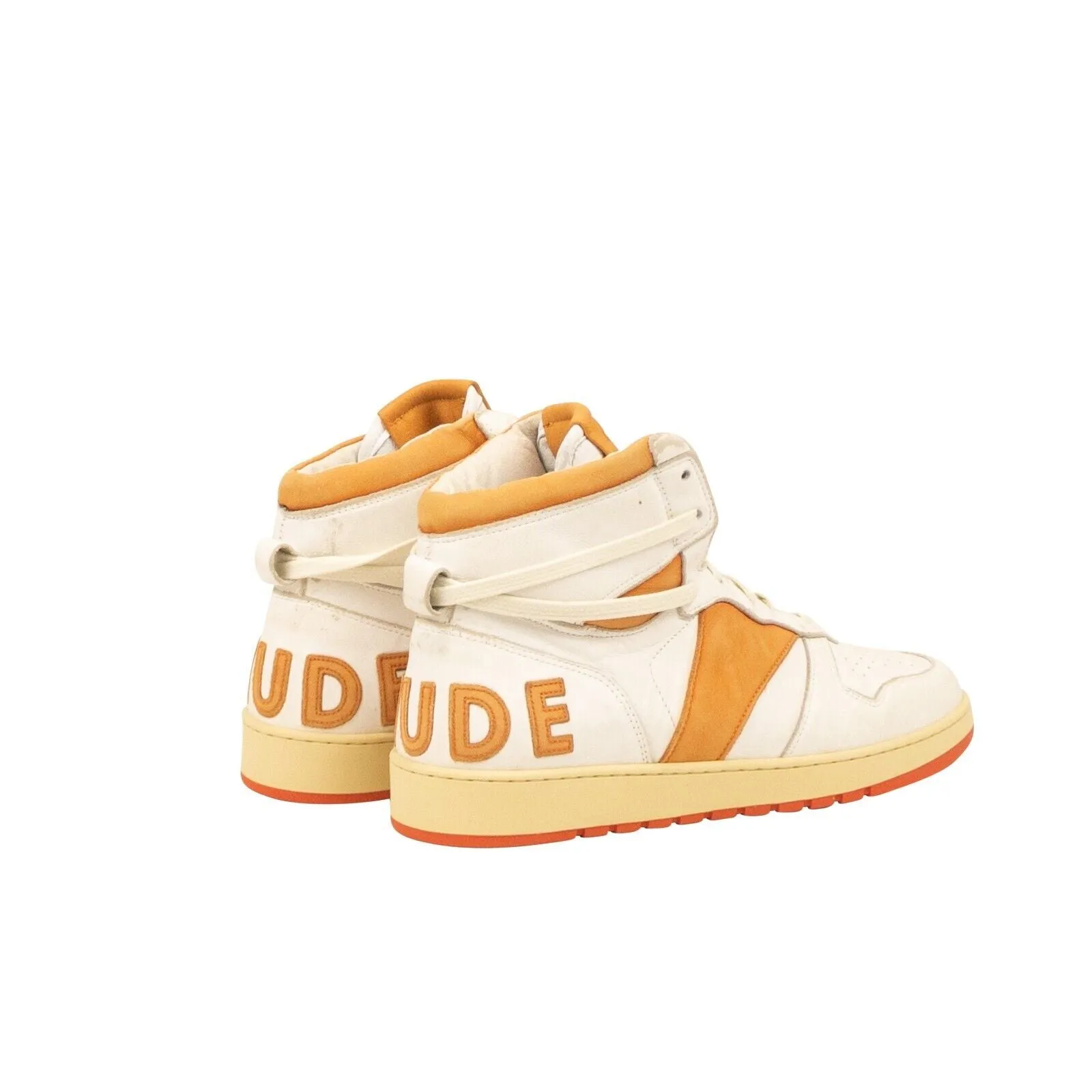 White & Orange Leather Rhecess Hi Top Sneakers