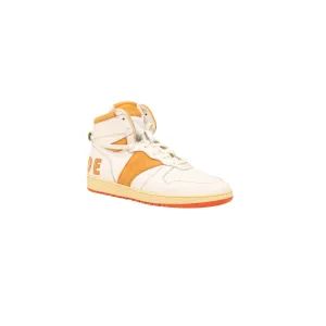 White & Orange Leather Rhecess Hi Top Sneakers