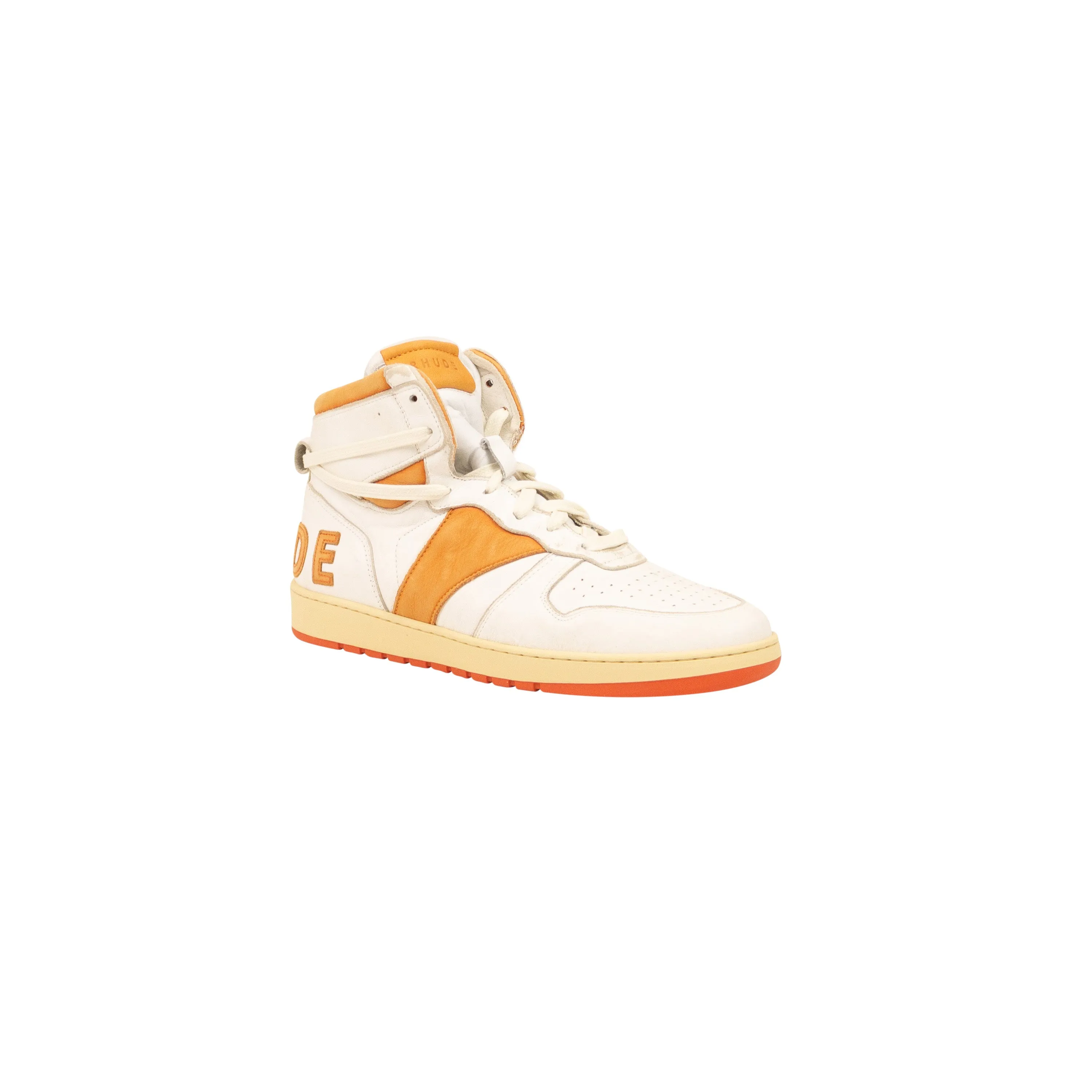 White & Orange Leather Rhecess Hi Top Sneakers